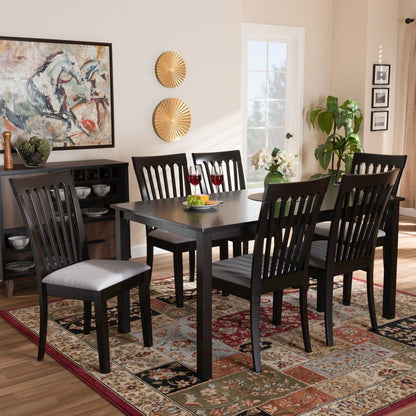 Gray Fabric Upholstered and Espresso Brown Finished Wood 7-Piece Dining Set