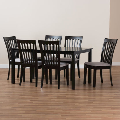 Gray Fabric Upholstered and Espresso Brown Finished Wood 7-Piece Dining Set