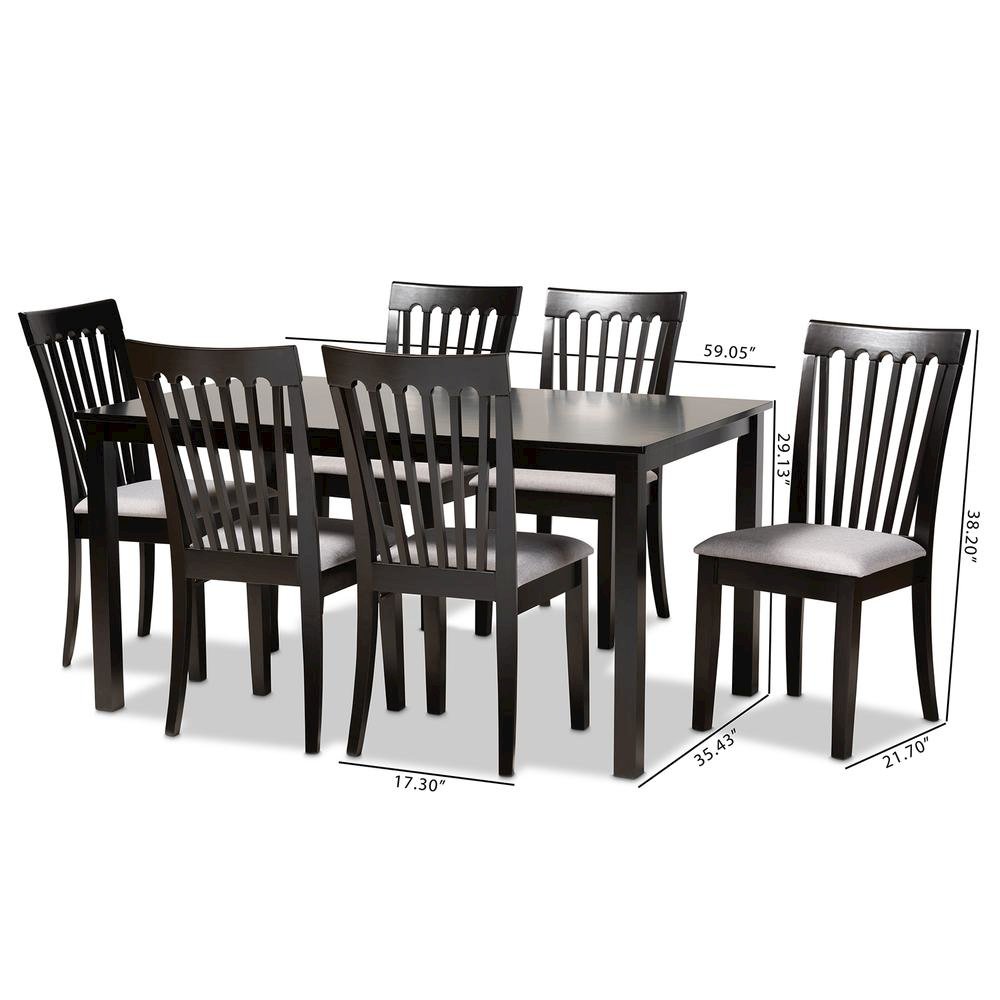 Gray Fabric Upholstered and Espresso Brown Finished Wood 7-Piece Dining Set