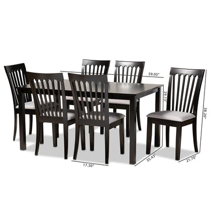 Gray Fabric Upholstered and Espresso Brown Finished Wood 7-Piece Dining Set