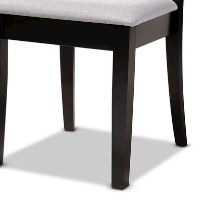 Grey Fabric Upholstered and Dark Brown Finished Wood 7-Piece Dining Set