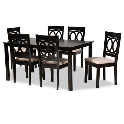 Sand Fabric Upholstered Espresso Brown Finished Wood 7-Piece Dining Set