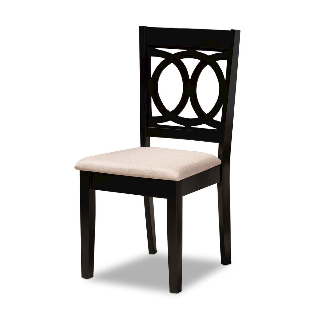 Sand Fabric Upholstered Espresso Brown Finished Wood 7-Piece Dining Set