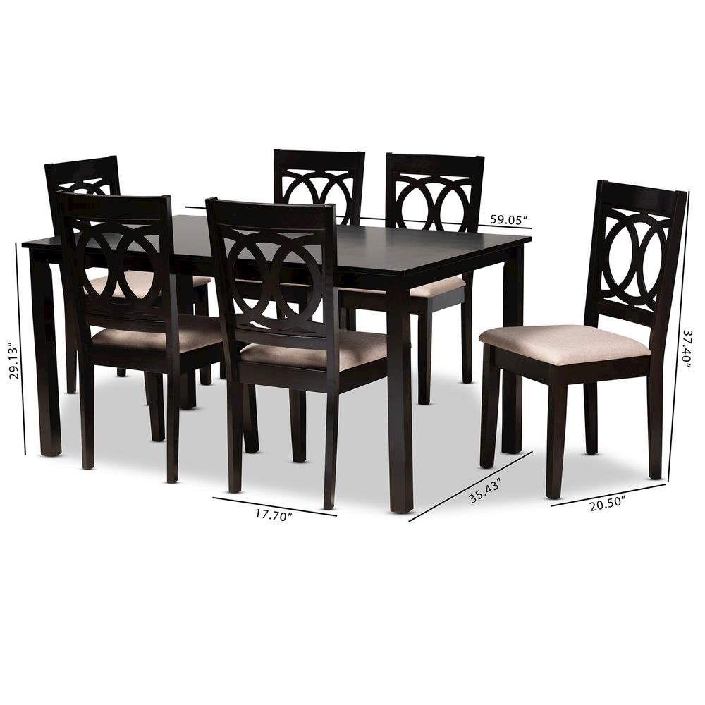 Sand Fabric Upholstered Espresso Brown Finished Wood 7-Piece Dining Set