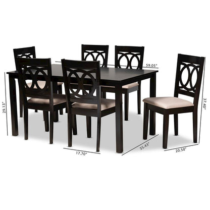 Sand Fabric Upholstered Espresso Brown Finished Wood 7-Piece Dining Set