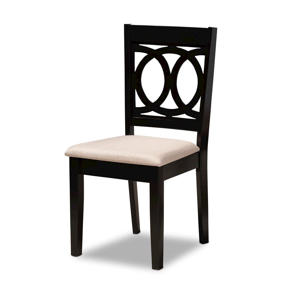 Sand Fabric Upholstered and Dark Brown Finished Wood 7-Piece Dining Set