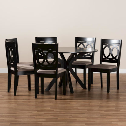 Sand Fabric Upholstered and Dark Brown Finished Wood 7-Piece Dining Set