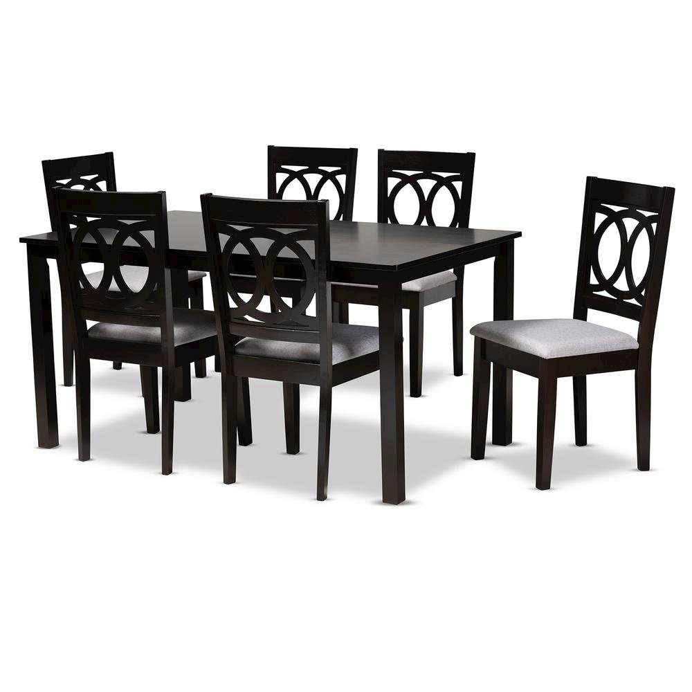 Grey Fabric Upholstered Espresso Brown Finished Wood 7-Piece Dining Set