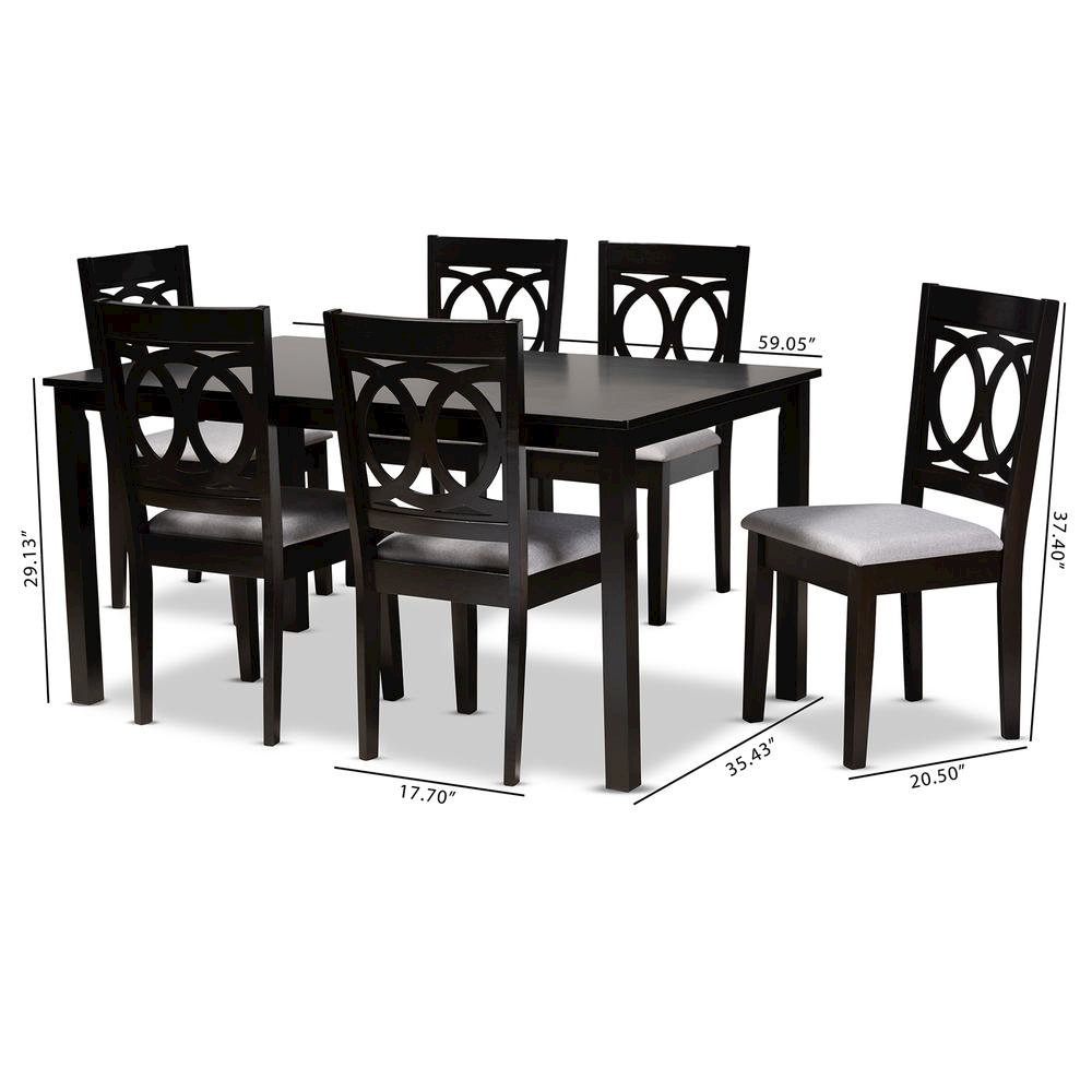 Grey Fabric Upholstered Espresso Brown Finished Wood 7-Piece Dining Set