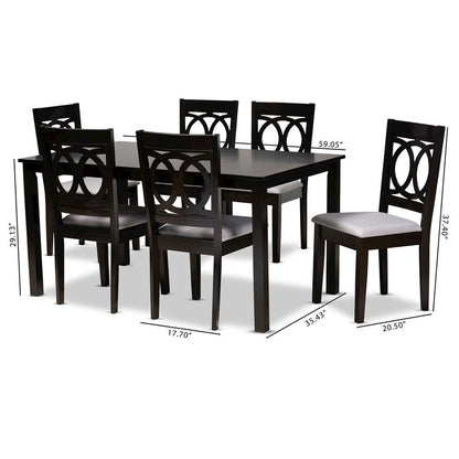Grey Fabric Upholstered Espresso Brown Finished Wood 7-Piece Dining Set