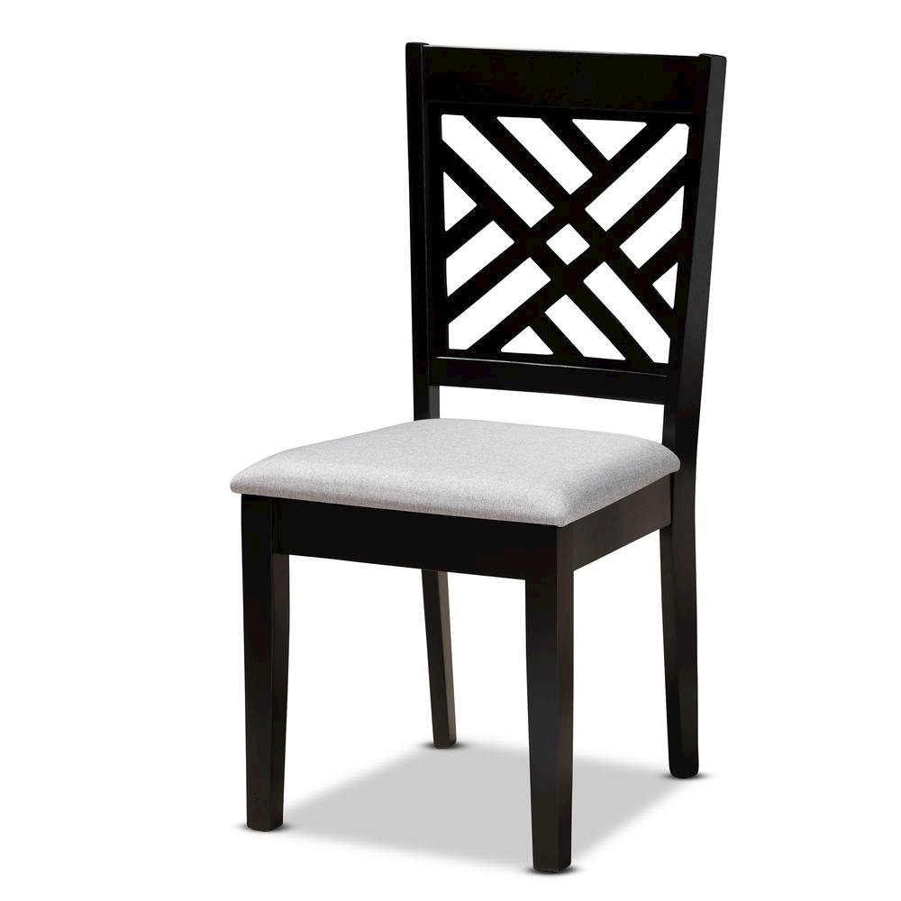 Grey Fabric Upholstered and Dark Brown Finished Wood 7-Piece Dining Set