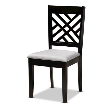 Grey Fabric Upholstered and Dark Brown Finished Wood 7-Piece Dining Set