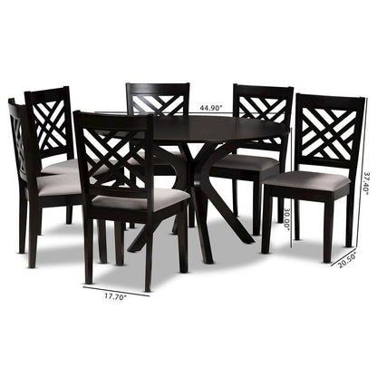 Grey Fabric Upholstered and Dark Brown Finished Wood 7-Piece Dining Set