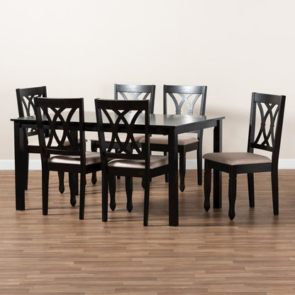Sand Fabric Upholstered Espresso Brown Finished Wood 7-Piece Dining Set