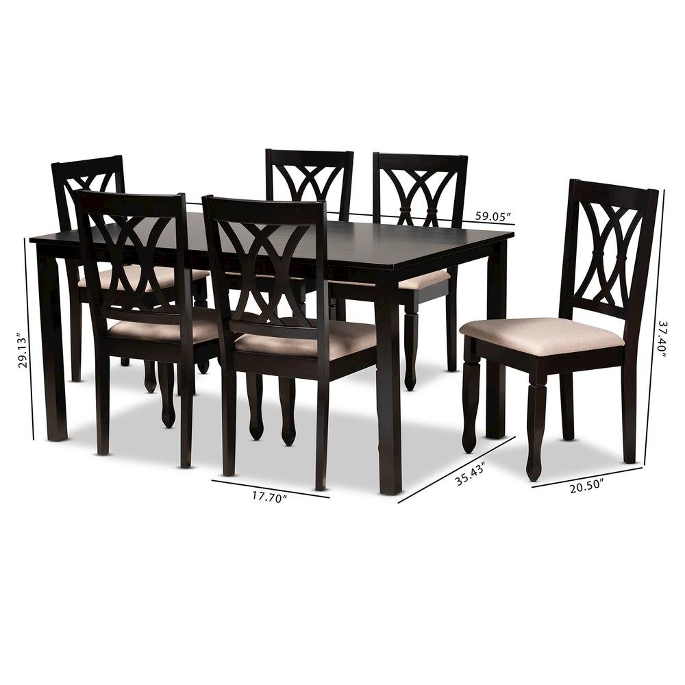 Sand Fabric Upholstered Espresso Brown Finished Wood 7-Piece Dining Set