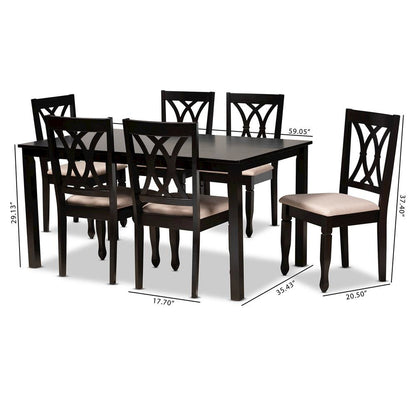 Sand Fabric Upholstered Espresso Brown Finished Wood 7-Piece Dining Set