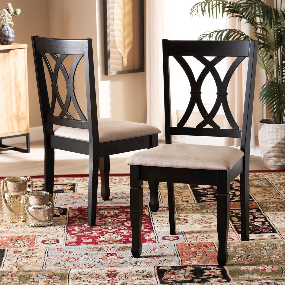 Fabric Upholstered Espresso Brown Finished Wood 2-Piece Dining Chair Set Set