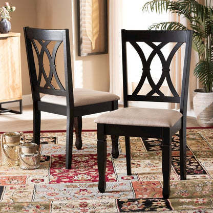 Fabric Upholstered Espresso Brown Finished Wood 2-Piece Dining Chair Set Set