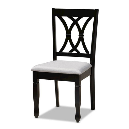 Grey Fabric Upholstered Espresso Brown Finished Wood 7-Piece Dining Set