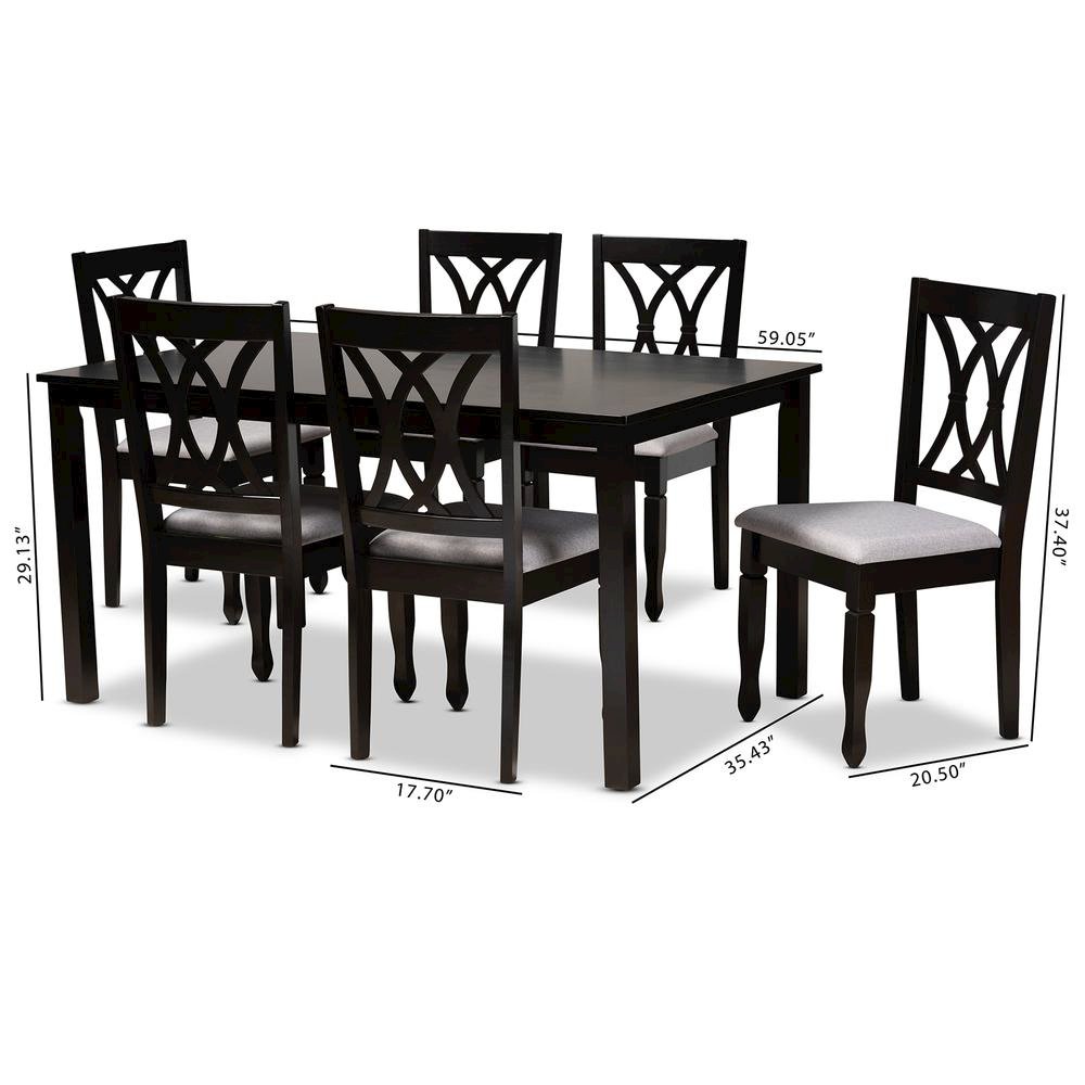 Grey Fabric Upholstered Espresso Brown Finished Wood 7-Piece Dining Set