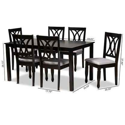 Grey Fabric Upholstered Espresso Brown Finished Wood 7-Piece Dining Set
