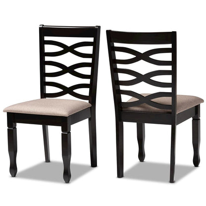 Sand Fabric Upholstered Dark Brown Finished 2-Piece Wood Dining Chair Set