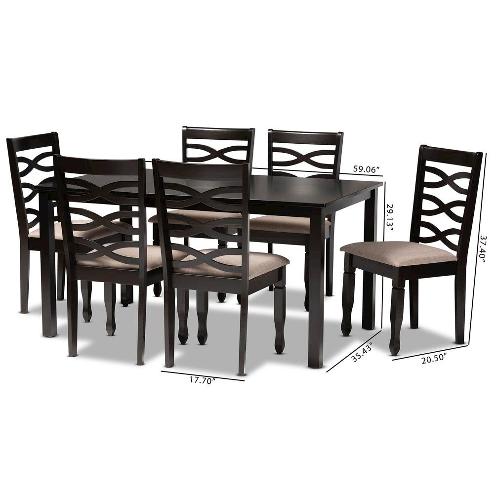 Sand Fabric Upholstered Dark Brown Finished Wood 7-Piece Dining Set