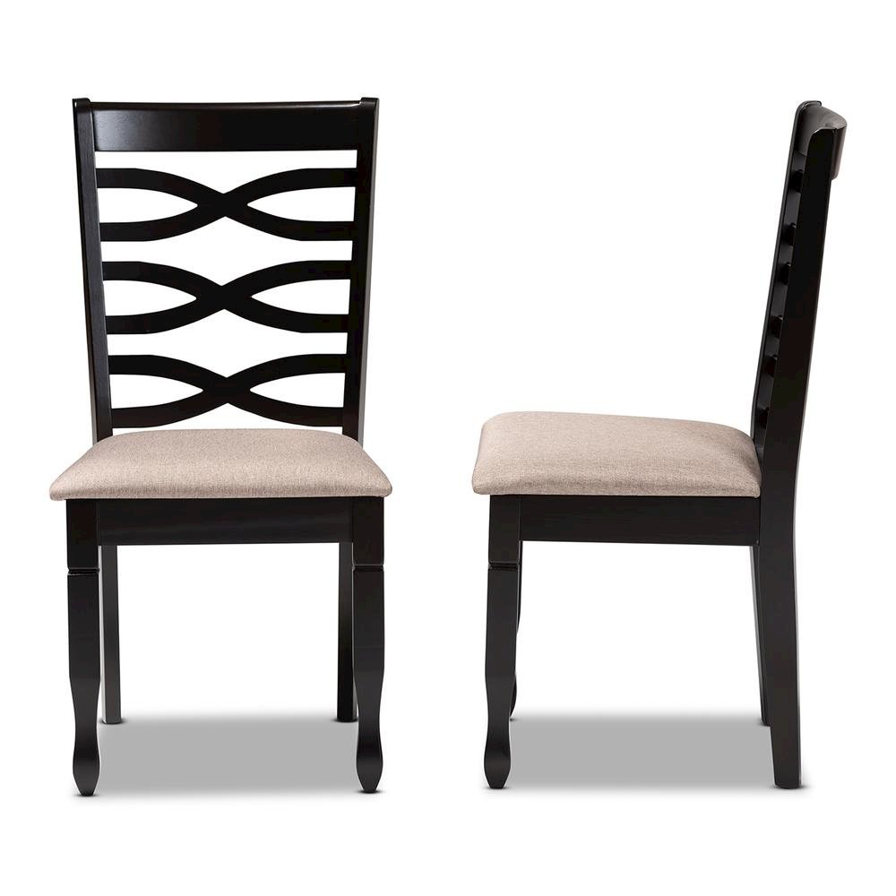 Sand Fabric Upholstered Dark Brown Finished 2-Piece Wood Dining Chair Set