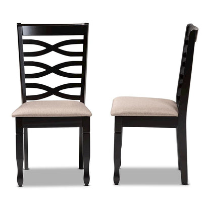 Sand Fabric Upholstered Dark Brown Finished 2-Piece Wood Dining Chair Set