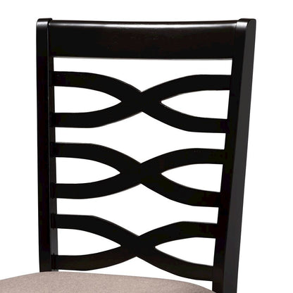 Sand Fabric Upholstered Dark Brown Finished 2-Piece Wood Dining Chair Set