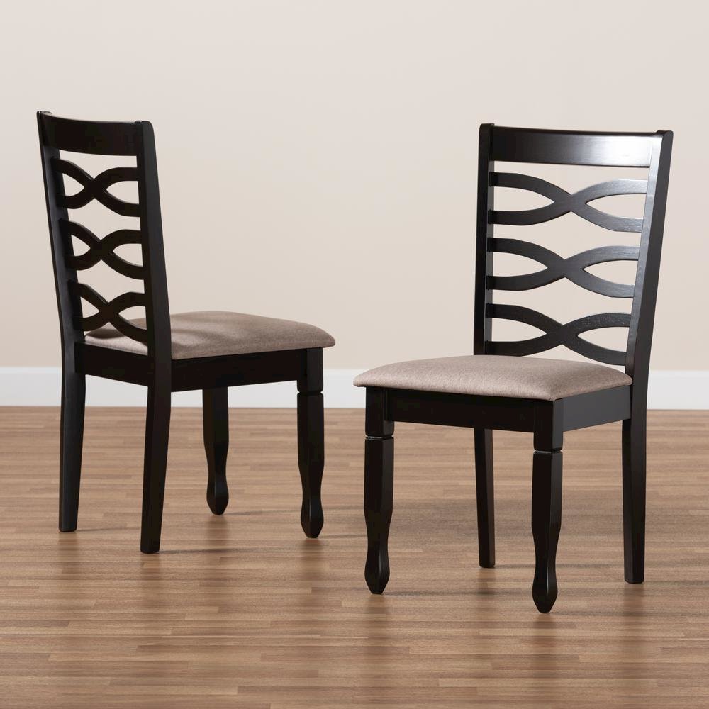 Sand Fabric Upholstered Dark Brown Finished 2-Piece Wood Dining Chair Set
