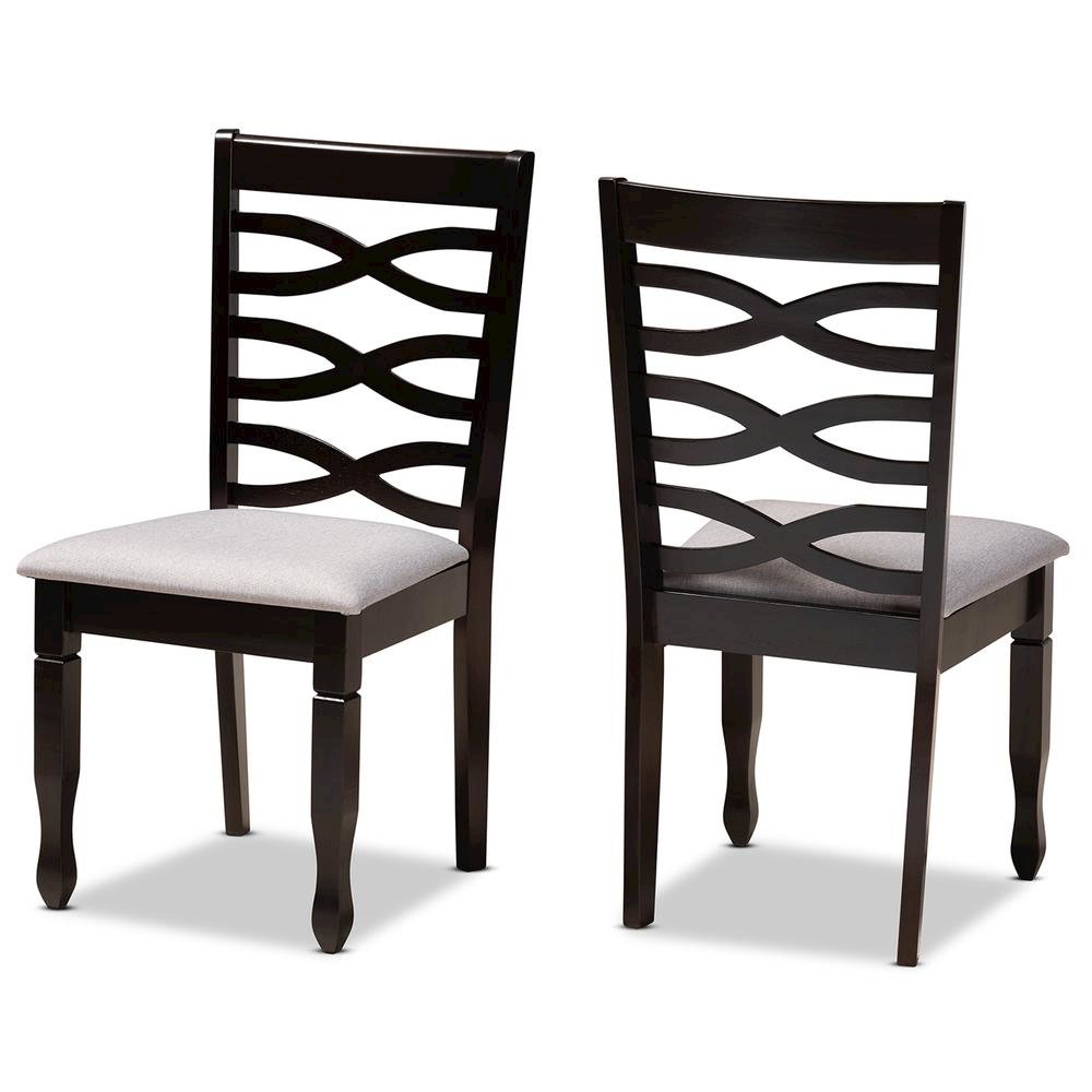 Grey Fabric Upholstered Espresso Brown Finished Wood 2-Piece Dining Chair Set