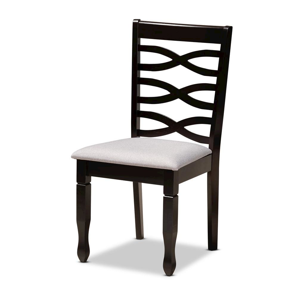 Grey Fabric Upholstered and Dark Brown Finished Wood 7-Piece Dining Set