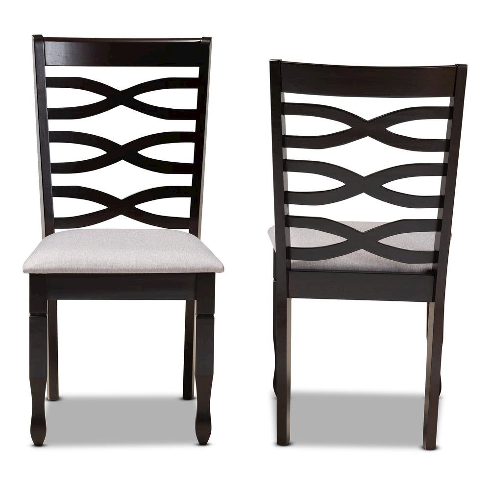 Grey Fabric Upholstered Espresso Brown Finished Wood 2-Piece Dining Chair Set