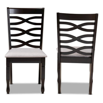 Grey Fabric Upholstered Espresso Brown Finished Wood 2-Piece Dining Chair Set