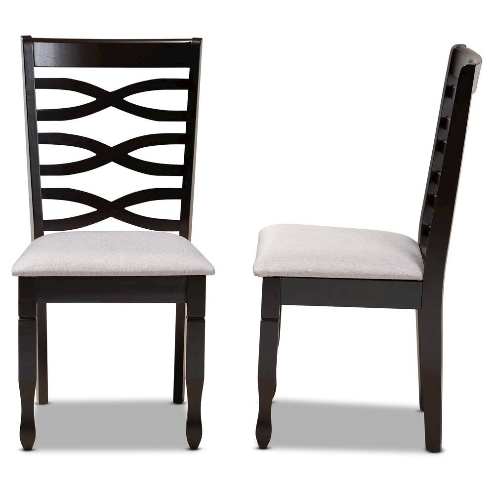 Grey Fabric Upholstered Espresso Brown Finished Wood 2-Piece Dining Chair Set