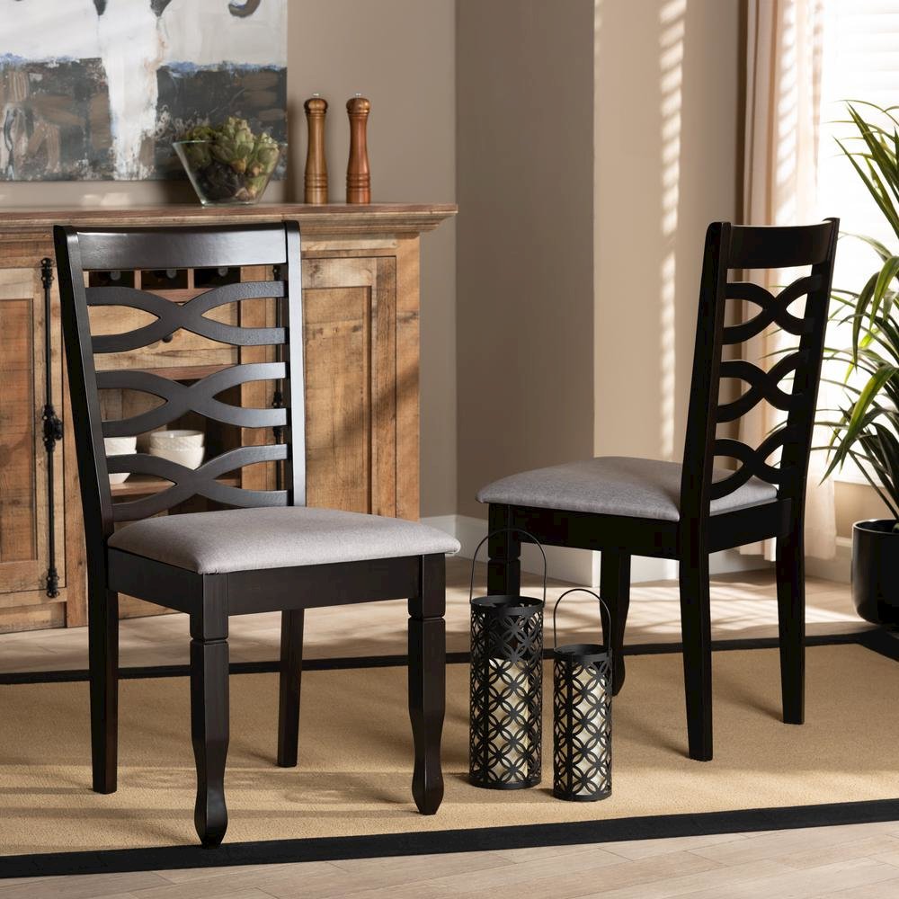 Grey Fabric Upholstered Espresso Brown Finished Wood 2-Piece Dining Chair Set