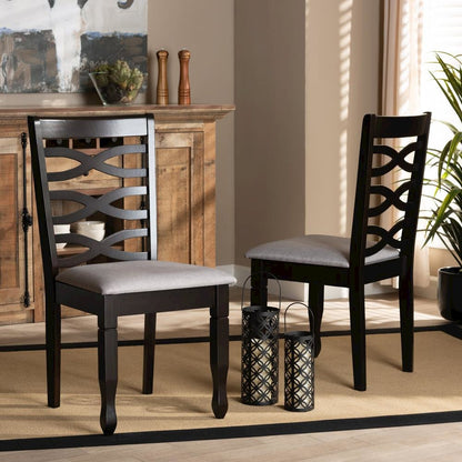 Grey Fabric Upholstered Espresso Brown Finished Wood 2-Piece Dining Chair Set