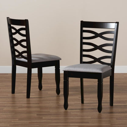 Grey Fabric Upholstered Espresso Brown Finished Wood 2-Piece Dining Chair Set