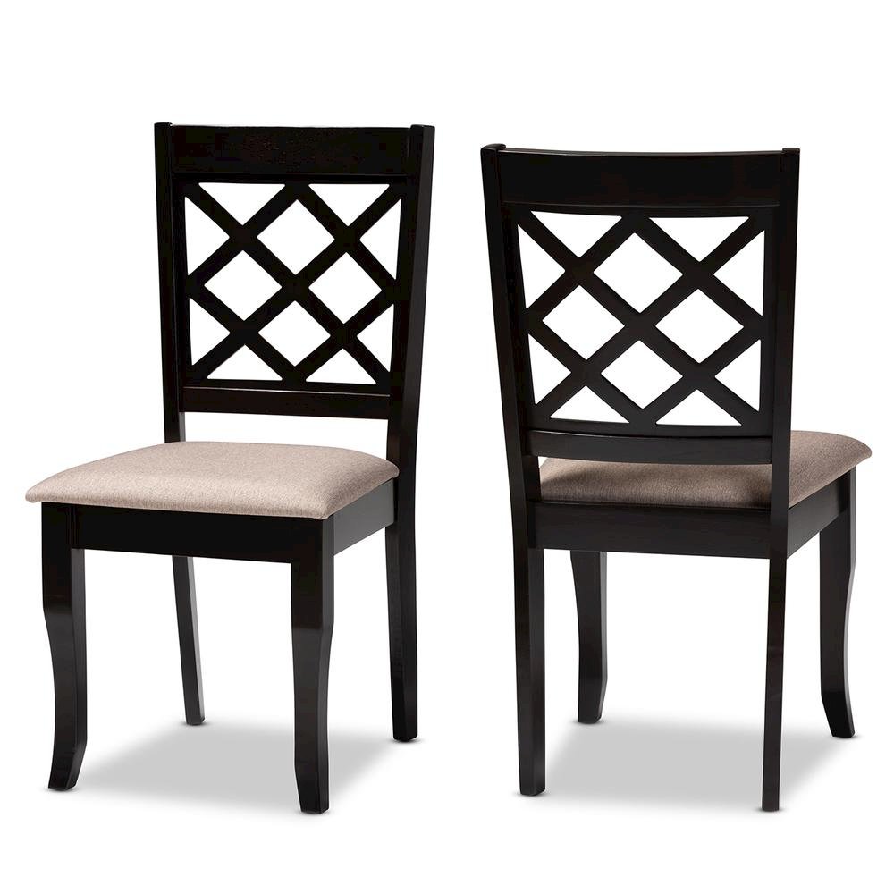 Sand Fabric Upholstered Dark Brown Finished 2-Piece Wood Dining Chair Set