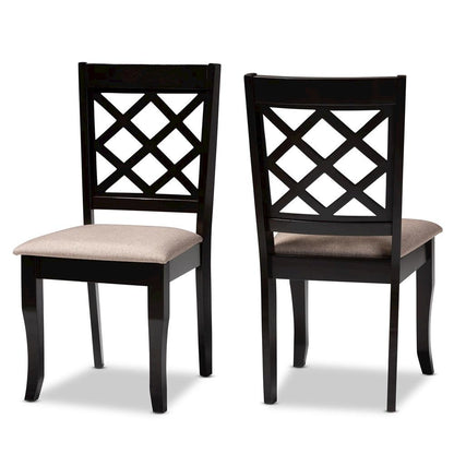Sand Fabric Upholstered Dark Brown Finished 2-Piece Wood Dining Chair Set