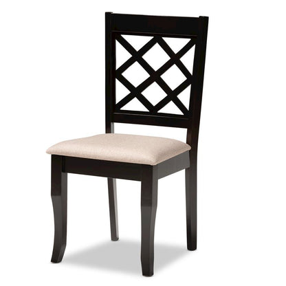 Sand Fabric Upholstered Dark Brown Finished 7-Piece Wood Dining Set