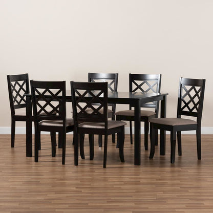 Sand Fabric Upholstered Dark Brown Finished 7-Piece Wood Dining Set