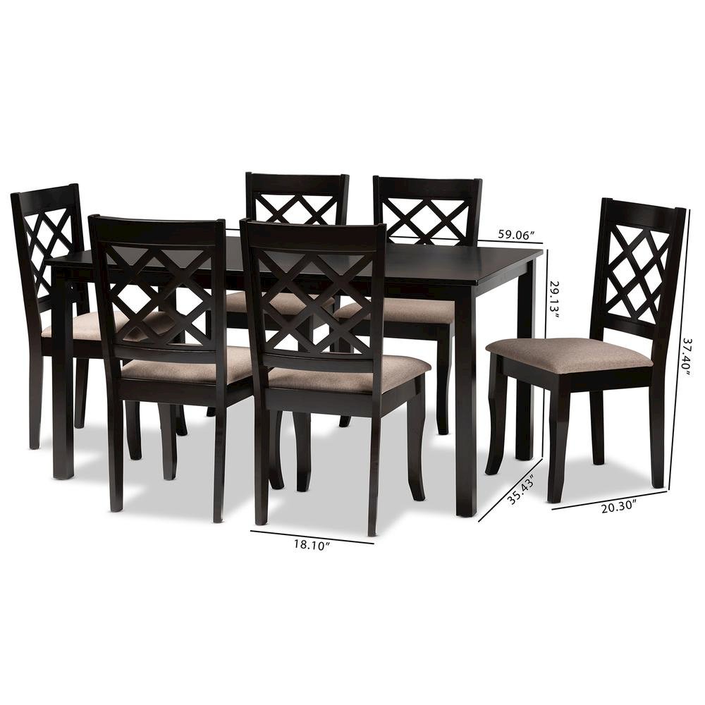 Sand Fabric Upholstered Dark Brown Finished 7-Piece Wood Dining Set
