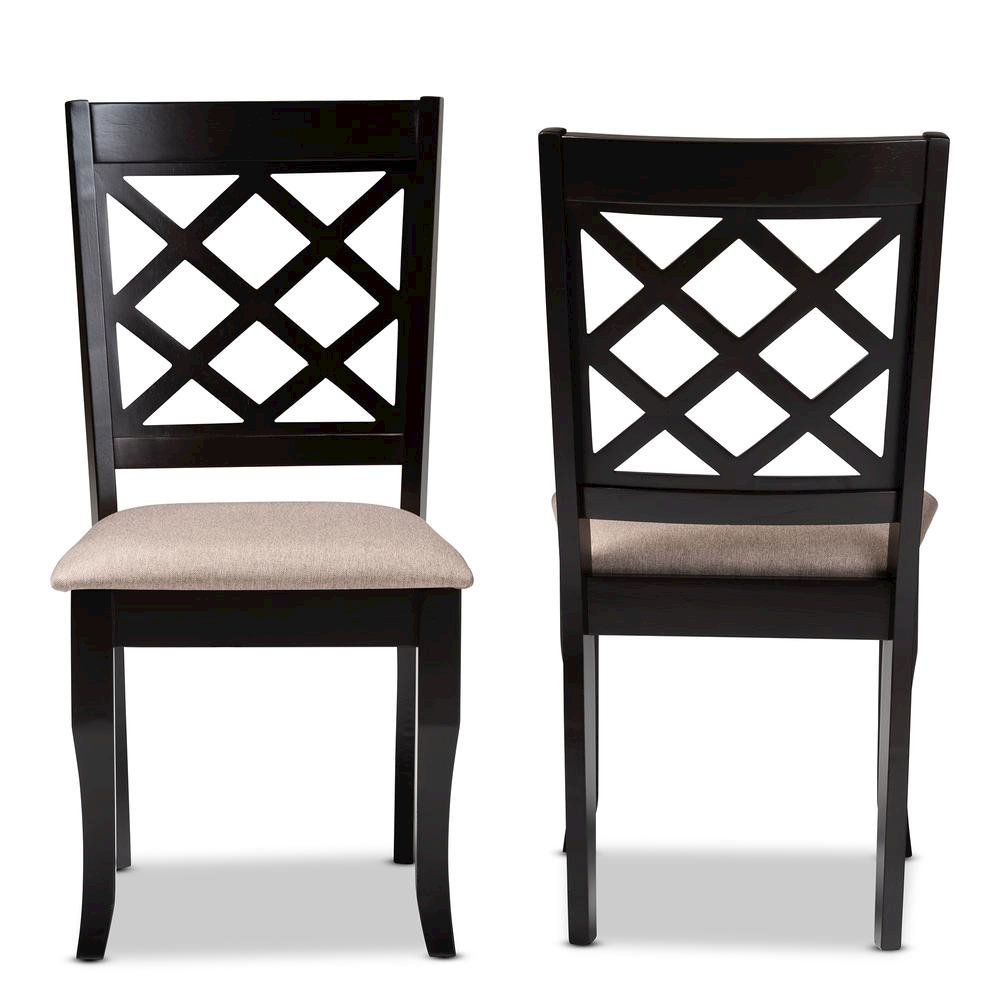 Sand Fabric Upholstered Dark Brown Finished 2-Piece Wood Dining Chair Set