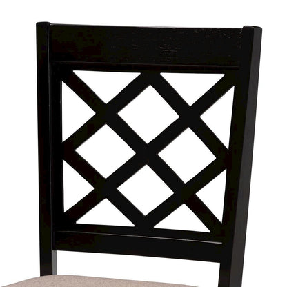 Sand Fabric Upholstered Dark Brown Finished 2-Piece Wood Dining Chair Set
