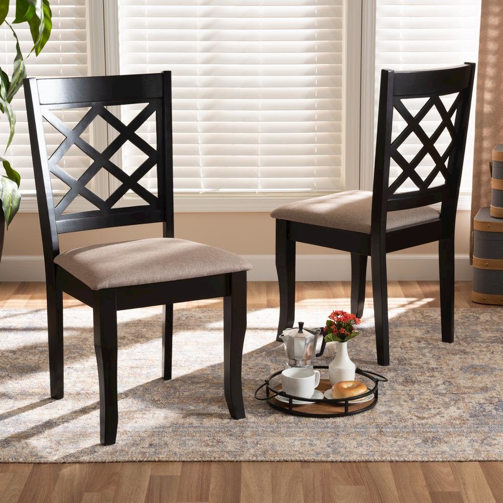 Sand Fabric Upholstered Dark Brown Finished 2-Piece Wood Dining Chair Set