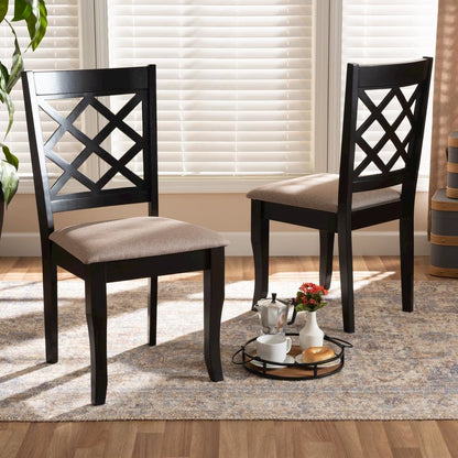 Sand Fabric Upholstered Dark Brown Finished 2-Piece Wood Dining Chair Set