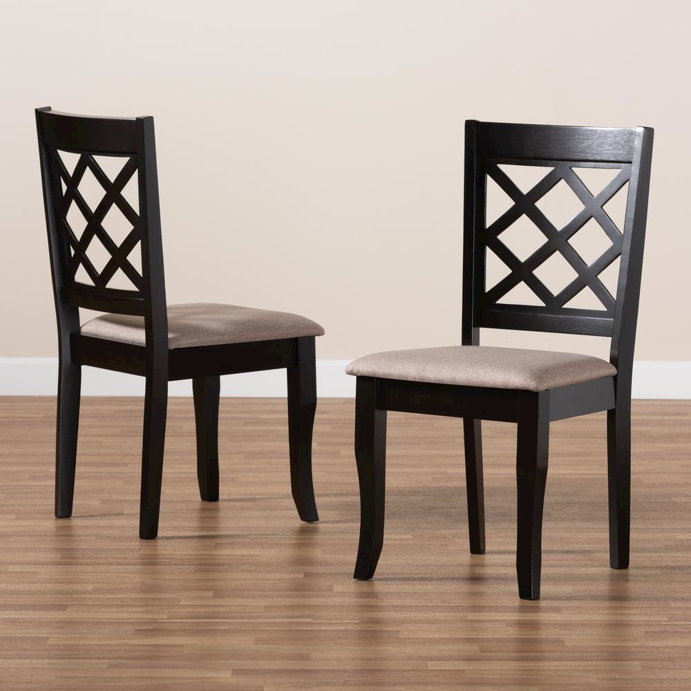 Sand Fabric Upholstered Dark Brown Finished 2-Piece Wood Dining Chair Set