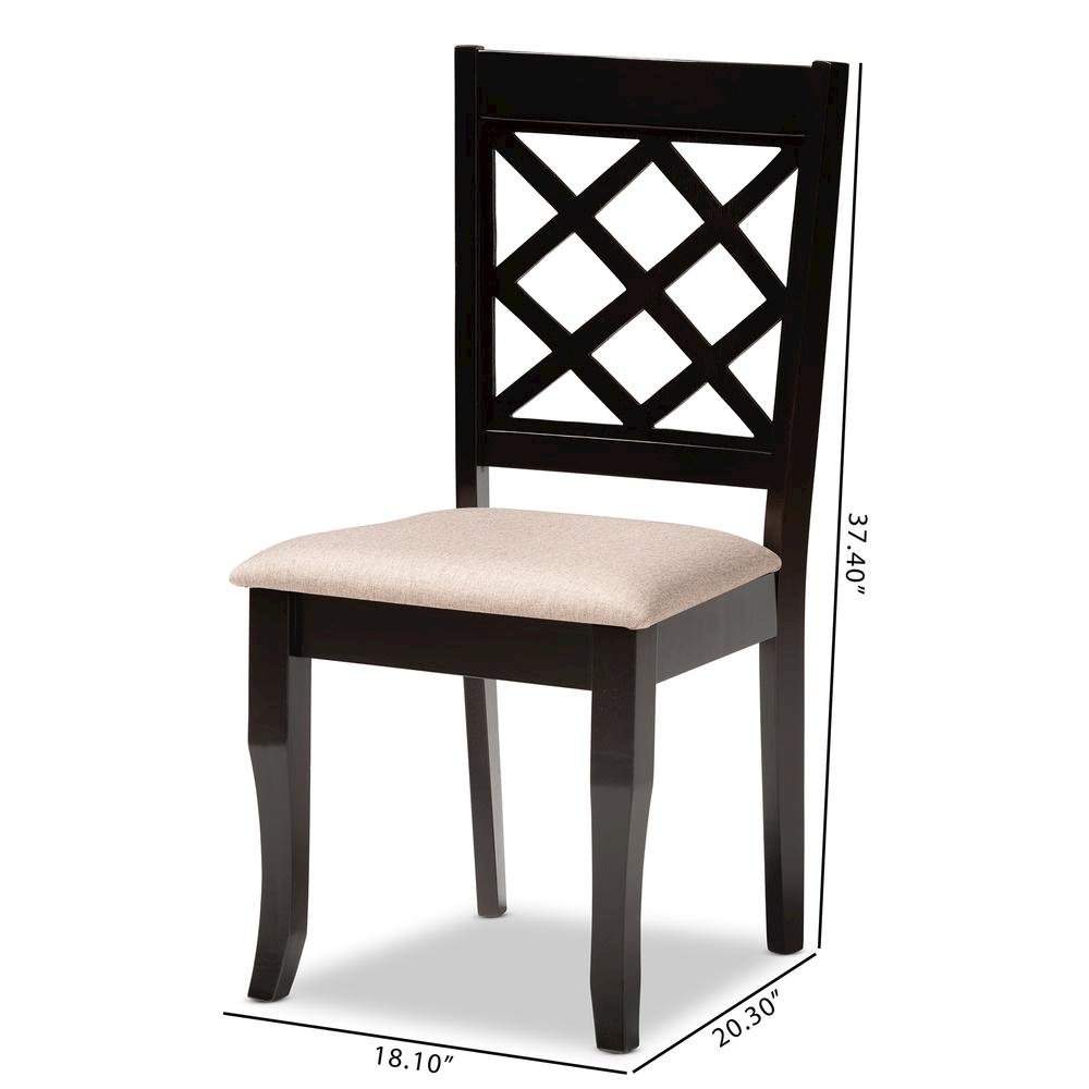 Sand Fabric Upholstered Dark Brown Finished 2-Piece Wood Dining Chair Set